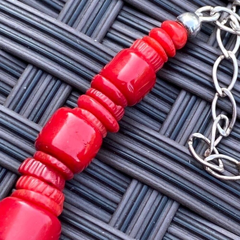JAY KING RED BAMBOO CORAL BEADED CHUNKY NECKLACE - Picture 4 of 10
